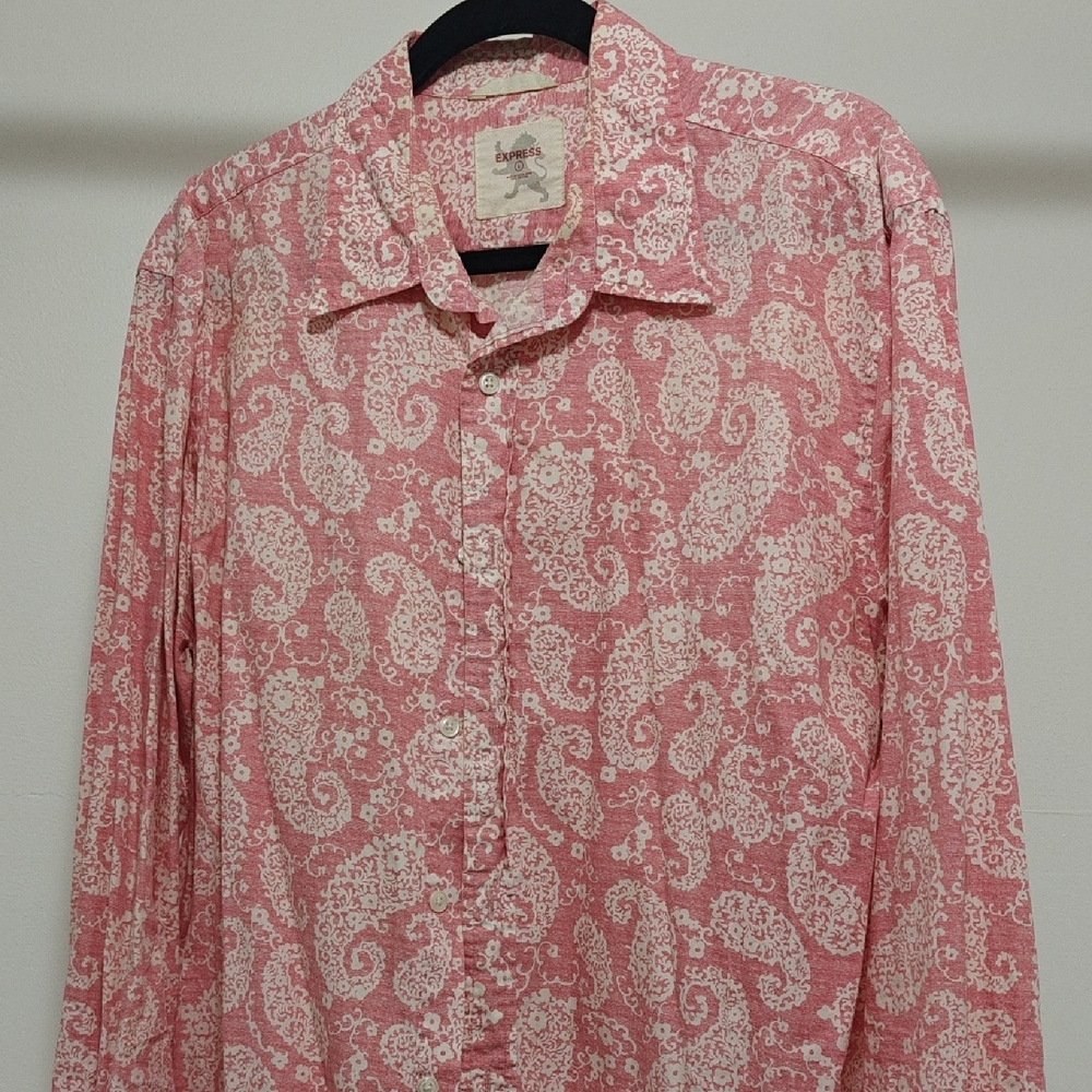 Express Pink and White Paisley Dress Shirt